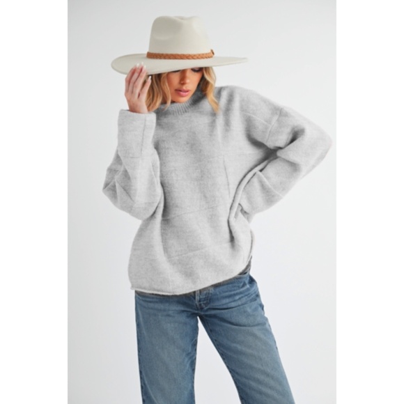 Heather Gray Ryleigh Mock Neck Patchwork Knit Winter Casual Sweater - Picture 6 of 8